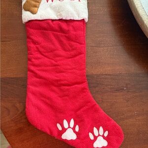 Red Christmas Stocking with Paw Prints